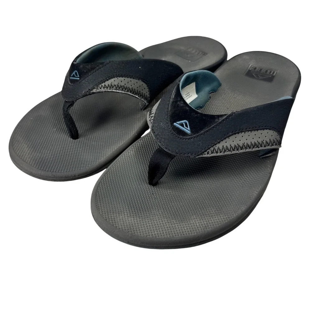 Reef Fanning Flip Flops Mens Size 13 Black Grey Bottle Opener‎ Sandals Athletic